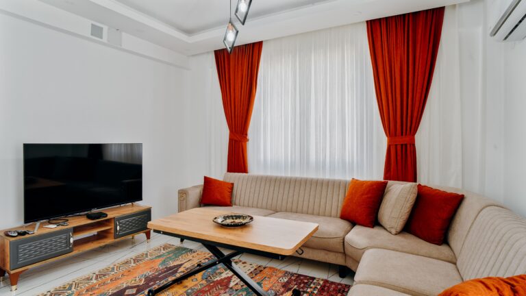 Electric motorised projector screen in a living room